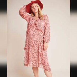 Anthropologie X Maeve Sirena Floral Ruffle Dress Pink Floral Size 1x